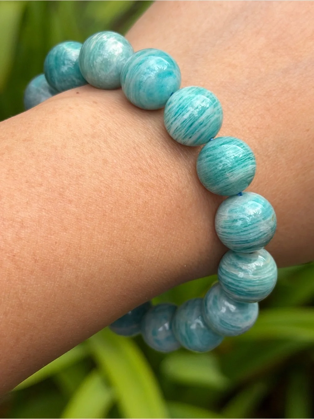 14mm Banded Natural Amazonite Beaded Stretch Bracelet 2248